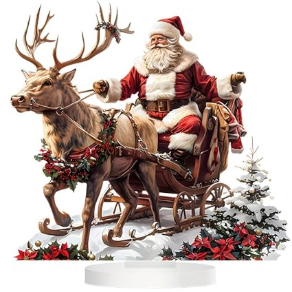Whnbuij Figurine de traîneau – Traîneau du Père Noël 2D en acrylique et rennes, décoration de Noël d'intérieur miniature avec renne, décoration de traîneau du Père Noël à collectionner pour les