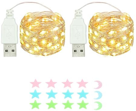 MUXIJIA 2 pièce de guirlandes lumineuses LED, 40LED 4M / 14Ft USB guirlandes lumineuses extérieures/intérieures étanches pour chambre, cour, mariage, Noël, bricolage, etc. (Blanc chaud)