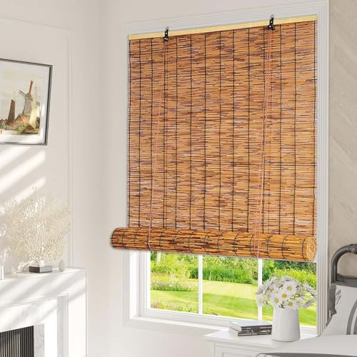 Schilf Vorhang Mit Lifter Atmungsaktiv Bambus Rollo Jalousine Handgewebt Reed Vorhang Rollo Lichtfilterung Sonnenschutzrollos Sichtschutz Einfache Montage Für Outdoor Fenster Und Türen Außenterrasse(C