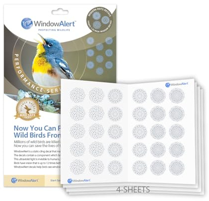WindowAlert Performance Series Modern Dots Anti-Collision Decal 4 Pack - UV-Reflective Window Decal to Protect Wild Birds from Glass Collisions - Made in the USA