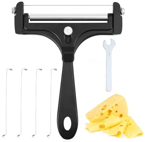 Wire Cheese Slicer Cutter Kit, Stainless Steel Adjustable Block Cheese Planer with 8 Extra Wires & Wrench, Handheld Adjustable Thickness Food Shaver for Butter Mozzarella Cheddar Gruyere Cutting Tool