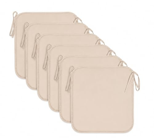 INSAFIANS Waterproof Chair Cushions Tie-On Seat Pads Dining Kitchen Patio Outdoor Chairs Packs of 2, 4, 6, or 8 (Pack 6 Beige)