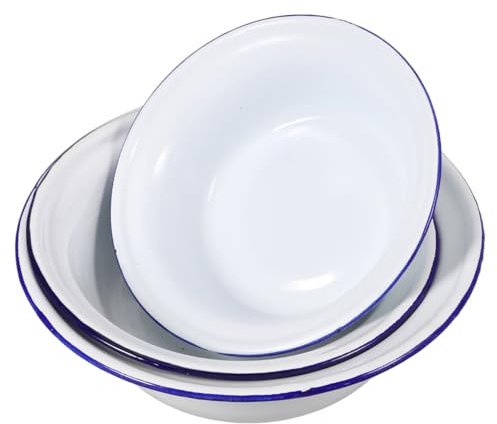Gatuida 3 Piezas Cuencos Esmaltados Vintage Cuencos Multifuncionales Para Sopa Ensalada y Almacenamiento De Alimentos Resistentes y Decorativos