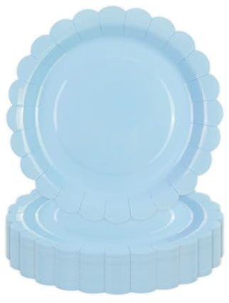DHAIQC 50 Stück Pappteller Blau 18cm, Gewelltem Partyteller Papierteller Geburtstagsteller Einwegteller Set für Geburtstag, Hochzeiten, Jubiläums (Blau, 18cm)