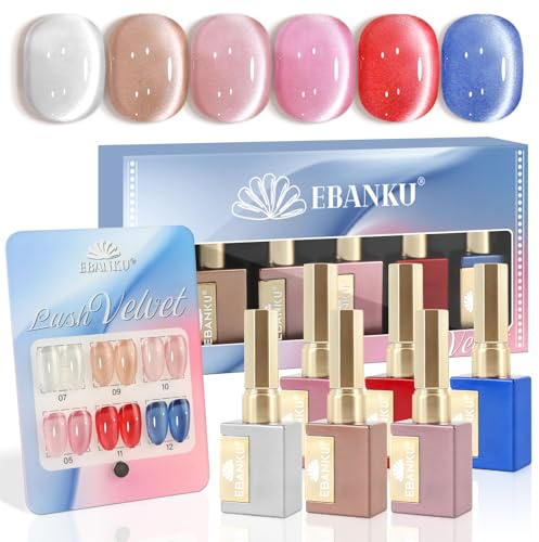 EBANKU Smalti Semipermanenti per Unghie Magnetico, 6 Colori Holographic Cat Eye Smalto Semipermanente, Luccicante Glitter Traslucido Jelly Smalto Gel Unghie DIY Nail Art Manicure Regalo