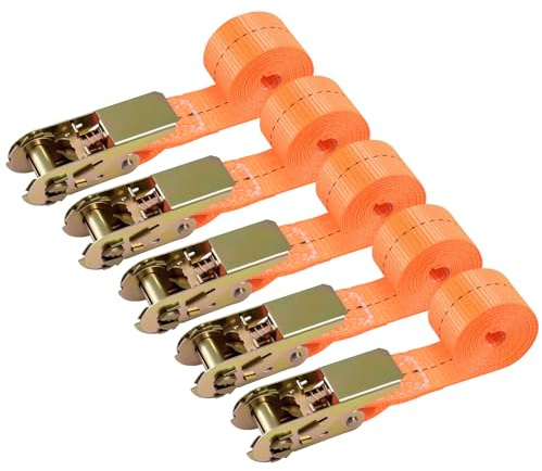 Ouxayapl 5 Pièces Sangle a Cliquet, Sangles d’arrimage, 2.5 cm x 2 m, Peuvent Supporter Jusqu'à 800 KG, Solides Sangle à Cliquet pour Charge Solide