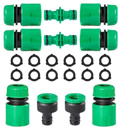 FiTspi Kit de montaje de manguera de jardín, adaptador rápido de extremo para grifo exterior, 6 conectores macho dobles de 1/2 pulgada y 3/4 pulgadas, 2 en 1, 2 conectores macho dobles