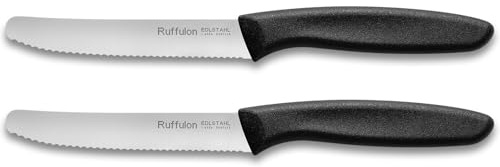 Brötchenmesser 2-tlg,Scharfe Messer Wellenschliff,Schwarz Buttermesser,11cm | Frühstücksmesser,Edelstahl Schneide-&Tafelmesser,Langlebig Polypropylengriff Jausenmesser,Spülmaschinenfest