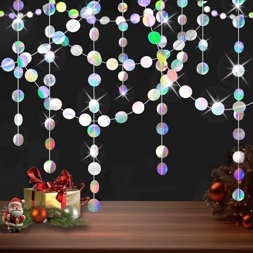 Hexizexi 6 Stück 4m Runde Papier Girlande 78Ft Kreis Banner Girlanden Hängende Iridescent Runde Garland für Hochzeit Party Dekoration Girlande Geburtstag Mardi Gras Weihnachten