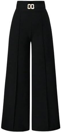 SweatyRocks Anzughose Damen Elegante Hose Weites Bein Damenhose Mit Gummizug Bundfaltenhose Herbstmode Freizeithose Palazzo Hose Schwarz S