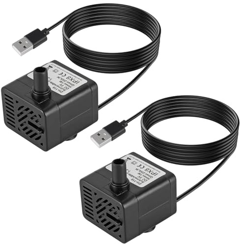AITRIP 2PCS Aquarium Pumpe, USB Mini Tauchwasserpumpe (DC 5V 1-3W 200L/H) Einstellbare, ultraleise kleine Wasserpumpe für Haustierbrunnen, Aquarium, Teich, Hydroponik, drinnen oder draußen