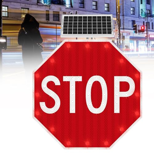 Segnale di Stop a LED per Garage con Luci Lampeggianti e Cartello Stop in Alluminio, a Energia Solare, Impermeabile, Antivento, Riflettente, per Parcheggio Senza Stress e Massima Visibilità