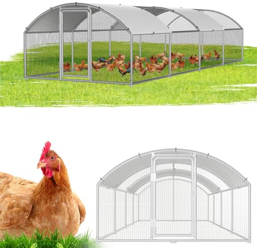 Hebitod Freilaufgehege Hühnerstall, 3x8x2m Metall Hühnerhaus Kleintierstall mit Sicherheitsschloss und Wasserdichtes Abdeckung, Kuppeldach Freigehege für Hühner,Vogelkäfig, Pflanzen