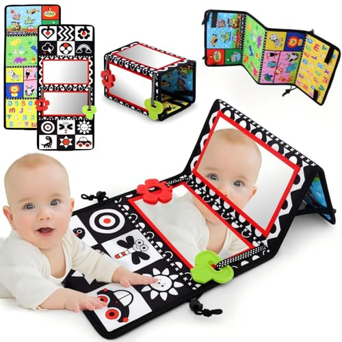 Yohome Tummy Time Mirror, Double-Sided Baby Mirror Black and White High Contrast Baby Toys for Babies Newborn Infant, Crawling Toys Boys Girls Sensory Toys Activity mat