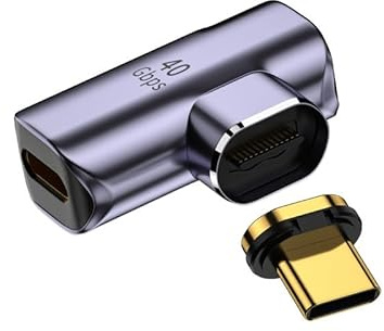 Magnetisk USB C-adapter, 100 W snabbladdning, USB typ-C hona till typ C hane 24-stifts 40 Gbps, video 8K till 60 Hz, 90° rät vinkel för MacBook Pro/Air Thunderbolt 3/4