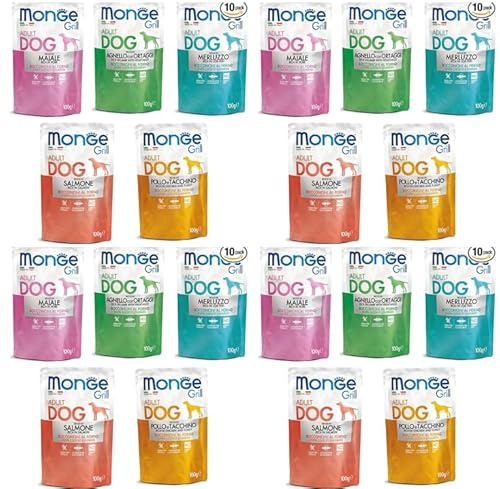 20 Tüten für Hunde Monge Super Angebot für Hunde und Menschen mit vielen Hunden, immer Qualitätsprodukte. Land di Romagna.