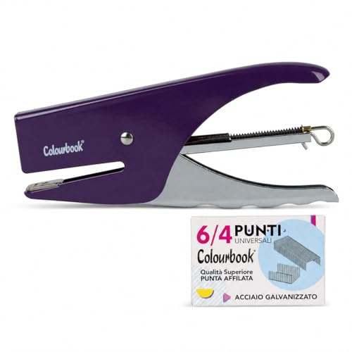 Colourbook Kit Cucitrice A Pinza Con 1000 Punti Metallici 6/4, Set Ufficio Scuola Casa, Spillatrice In Metallo Ergonomica, Fino A 10 Fogli, Varianti Colore Assortite (Prugna)