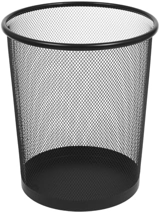 Harbour Housewares Round Metal Mesh Waste Paper Bin - 23.5 x 26.5cm Black Office Waste Bin, Wire Mesh Rubbish Bin for Home, Bedroom, Bathroom, Kitchen, Desk, Study & Workplace