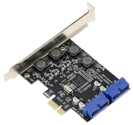 KALEA-INFORMATIQUE PCI Express PCIe-auf-USB 3.0-Controller-Karte mit 2 internen USB3-Ports, 19 Punkten, 5G und NEC-Chipsatz. Low- und High-Profile-Winkel im Lieferumfang enthalten. | Interne USB 3.0 PCIe Karte Dual Connector 19 Pin NEC