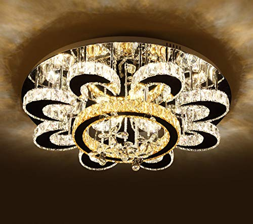 Tonhandisplay TonHan LED Pendelleuchte 6021-80cm mit Fernbedienung Lichtfarbe Steuerbar dimmbar Kristall klar und bernstein K9 Deckenleuchte Deckenlampe Wohnzimmerlampe Lampe