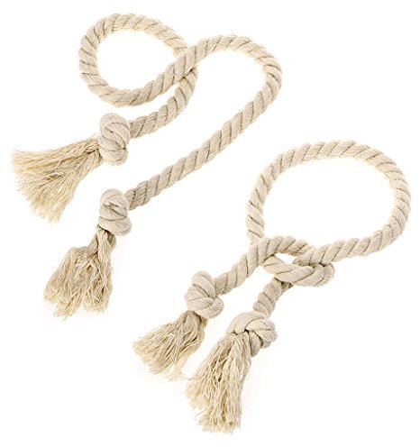 BTSKY A Pair of Hand Knitting Curtain Cotton Rope Holdbacks Tieback Tassel Cord Drape (Beige)