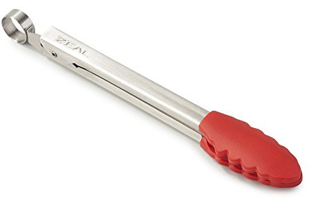 Zeal Silicone Mini Kitchen Cooking Tongs with Stainless Steel Handle – Perfect for Cooking, Grilling, BBQ, Air Fryer, and More, Heat-Resistant, BPA-Free, and Easy-to-Clean, 20cm, Red