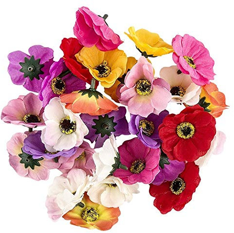 Ideen mit Herz Deko-Blüten, Kunstblumen, Blüten-Köpfe, Verschiedene Sorten, ca. Ø 4-5 cm (Anemone - bunt - 27 Stück)