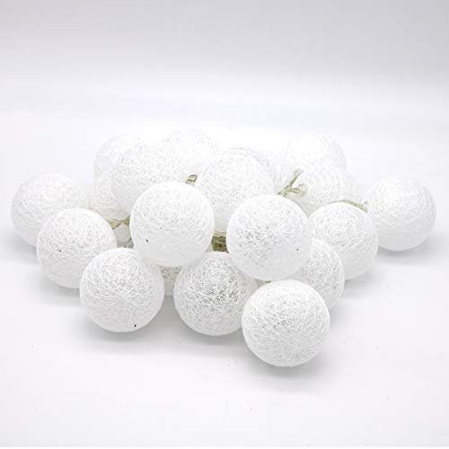 Tronje 20 LED Baumwollkugeln 6cm - 3,8m Kugel-Lichterkette 4h-Timer batteriebetrieben Lichterkugeln Warm-Weiß