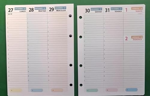 Wochenplaner Format A5, 14,5 x 20,5 cm, Nachfüllpackung mit 4 Löchern, auf Italienisch