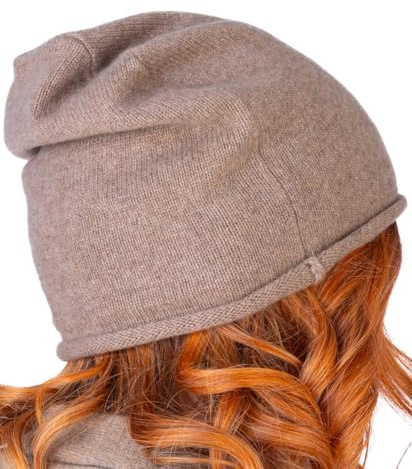 Cashmere Zone - Cappello Donna in 100% Cashmere Berretto a Campana Morbido Copricapo Caldo Made in Italy (Beige)