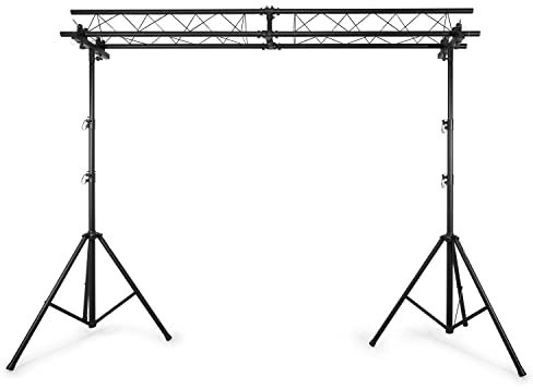 BeamZ LB100T Lichtbrücke mit Traversenbalken und 2 Ständern - mobiles Traversen System max. 100 kg, DJ Stand Komplettset - 2x 1,5m 3 Punkt-Traversen, 2x Dreibein Stativ max. Höhe 4m - Schwarz