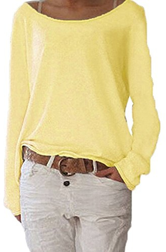 ZIOOER Femme Pull Casual Lâche Automne l'hiver Jumper Irrégulier Manches Chauve-Souris Longues Pull-Over Oversized Shirt Orange L