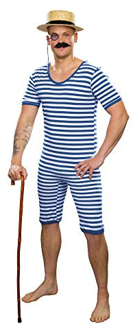 shoperama Maillot de bain nostalgique pour homme à rayures années 20 années 30 Haltérophile Clown Artiste Rétro historique JGA, bleu profond/blanc, L