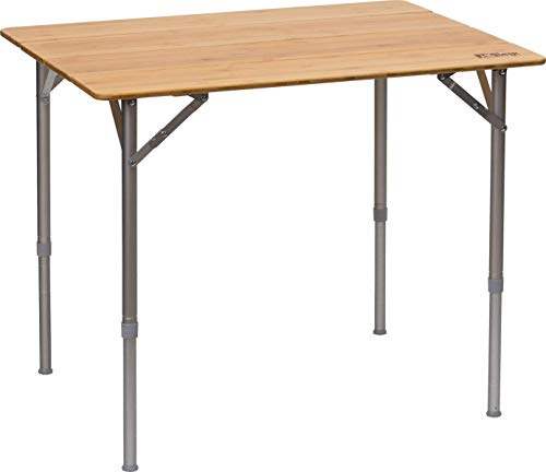 Berger Carry Table Pliante de Camping, Plateau en Bambou, Cadre en Aluminium, 80 x 60 cm, Argent, Marron Clair