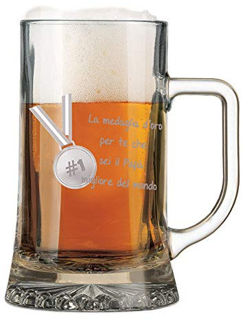 Colorfamily Boccale da Birra con incisione Papà - sei il papà migliore del mondo - n°1 - evento - festa del papà - bicchiere in vetro chiaro, capienza 50 cl