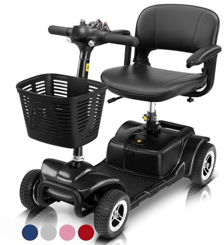 Vive 4 Wheel Mobility Scooter - Electric Powered Wheelchair Device - Compact Heavy Duty Mobile for Travel, Adults, Elderly - Long Range Power Extended Battery with Charger & Basket