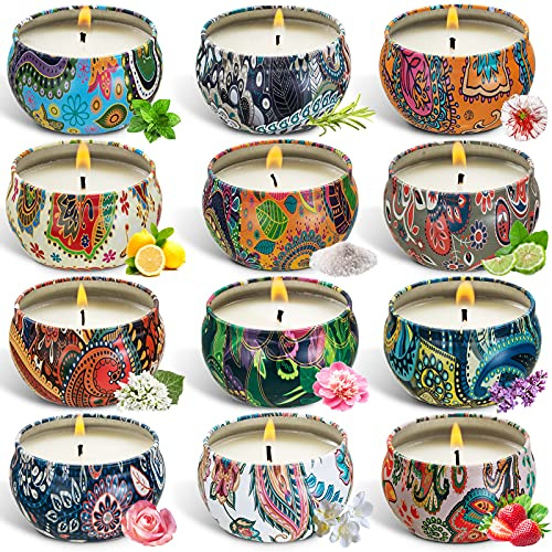 MAISITOO Vela Perfumadas, 12 Vela aromática Velas Perfumada Vainilla Cera de Soja Natural para Relajación y Alivio de Estrés Aromaterapia Decoración Regalo para Bodas, cumpleaños y Navidad
