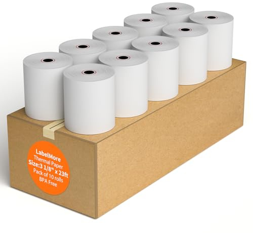 LabelMore Termiskt kvittopapper 3 1/8 tum x 230 tum, kreditkortsrullar termisk, kassaregisterrulle, premium pos-skrivare (10 rullar), 3 1/8 x 230 tum (10 rullar)