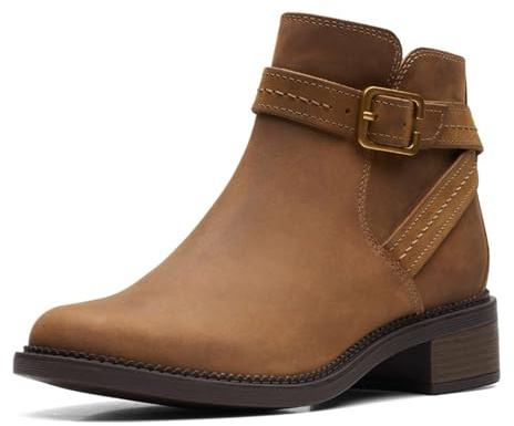Clarks Stivaletti da Donna con Cinturino Maye, Pelle Marroncino Scuro, 38.5 EU