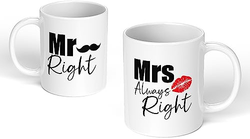 Print Maniacs Valentine's Day Anniversary Birthday Mug Gift Present Funny Humor for Him Husband Boyfriend Her Wife Girlfriend Mr Mrs Right Lips (Plain White Mug Set)