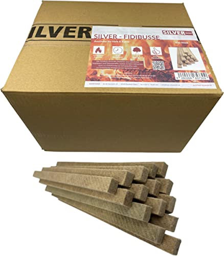 400x Silver Fidibusse - natürliche Kaminanzünder aus Holzfaser & Naturparaffin - saubere, geruchsfreie Verbrennung - Lange Brenndauer - für Kamin, Ofen, Grill & Lagerfeuer geeignet