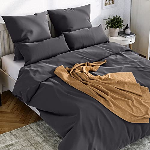 Wolkenfeld Bettwäsche 220x240 Baumwolle Grau - Weich & Atmungsaktiv - Oeko-TEX - Anthrazit Bettwäsche-Set 2teilig mit 1x Bettbezug 220 x 240 + 1x Kissenbezug 80x80