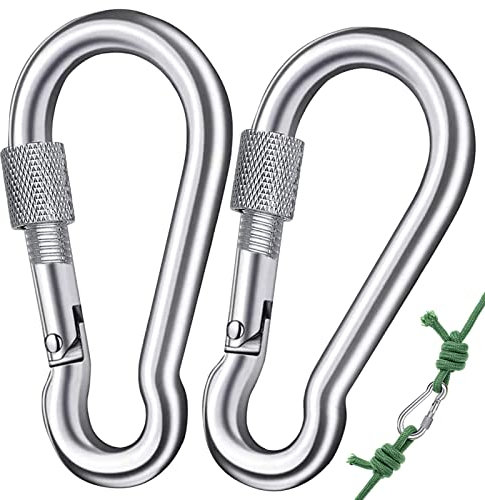 Superstarke Schraub Karabiner 304 M8 Groß Schraubkarabiner Edelstahl Karabiner mit Schraube 80 x 8mm Feuerwehr Karabinerhaken mit Schraubverschluss Tragfähigkeit 240kg für Outdoor,Camping,Wandern 2Stk