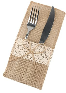24 Stück Jute Bestecktasche,Vintage Spitze Sackleinen Besteckbeutel Bestecktaschen Besteckhalter Sackleinen Hochzeitsdeko Tischdeko für Hochzeit Weihnachten Taufe Rustikal Party Restaurant ,Stil F