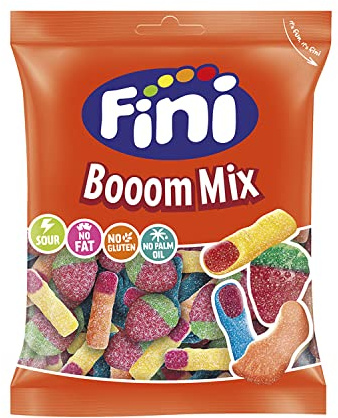 Fini Sour Booom Mix Golosinas Ácidas | Dedos, Fresas Salvajes, Pies de Goma Pica| Gominolas y Chuches para Eventos, Cumpleaños, Piñatas, Halloween, Navidades o Regalos - Bolsa 500 gr