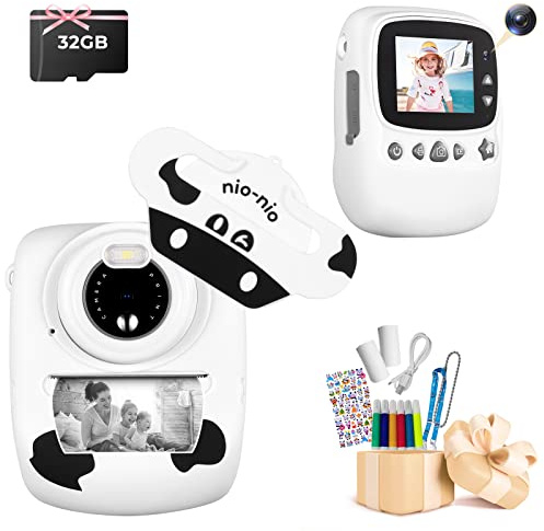 Appareil Photo pour Enfants, 30MP 1080P Appareil Photo instantané Camera pour Enfants Impression Photo Noir et Blanc, Appareil Photo numérique pour Enfants avec Carte TF 32GB, Blanc