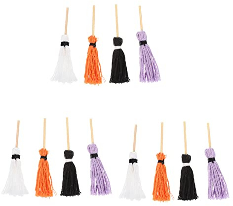 TOYANDONA 12 Pièces Mini Vadrouille Mini Balai Artisanal Accessoires De Costumes De Sorcières Miniature De Balai Mini Balai en Paille Nettoyage Déguisement Coton Faire Semblant