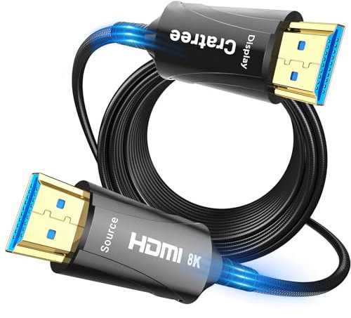 Cratree 8K Cavo HDMI Fibra Ottica 20m,Ultra Alta Velocità Cavo HDMI 2.1 4K 120Hz 8K 60Hz 48Gbps,eARC Dolby Atmos Compatibile con HDTV Monitor Proiettore Blu-ray