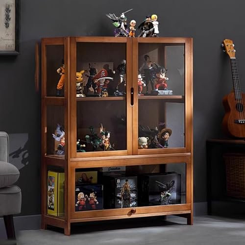 KUYATE Glasvitrine, antiker Schrank mit Glastür, antiker Schrank, natürlicher Bambusrahmen, Einzel-/Doppeltür-Design, praktische Aufbewahrung 65x32x106cm/L25.6xW12.6xH41.7in Brown