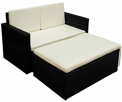 Rantry 2-TLG. Garten-Lounge-Set mit Auflagen Garten Loungesofa Möbel Gartensofa Terrassesofa Gartenmöbel Balkonmöbel Sitzgruppe Loungesofa Möbelset Poly Rattan Schwarz #1